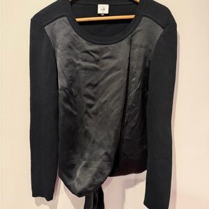 Cabi Black Mixed Media Wrap Tie Top Medium